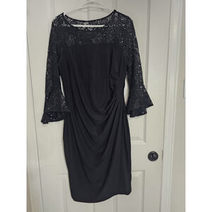 Cleo Black Dress With Bell Sleeves And Lace Detail